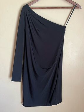 Talbots Black One-Shoulder Draped Mini Dress